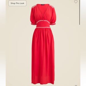 J. Crew Smocked Trim Midi Dres in Crepe De Chine